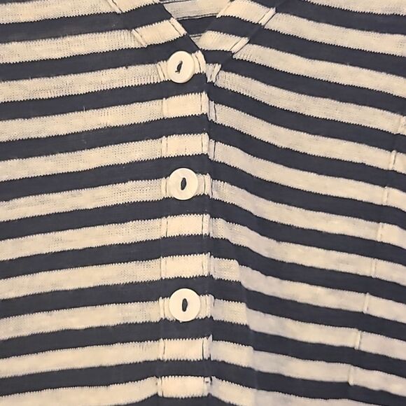 Chico's Striped Linen Pocket Top Navy White Stripe Size 3 Petite - Picture 5 of 10